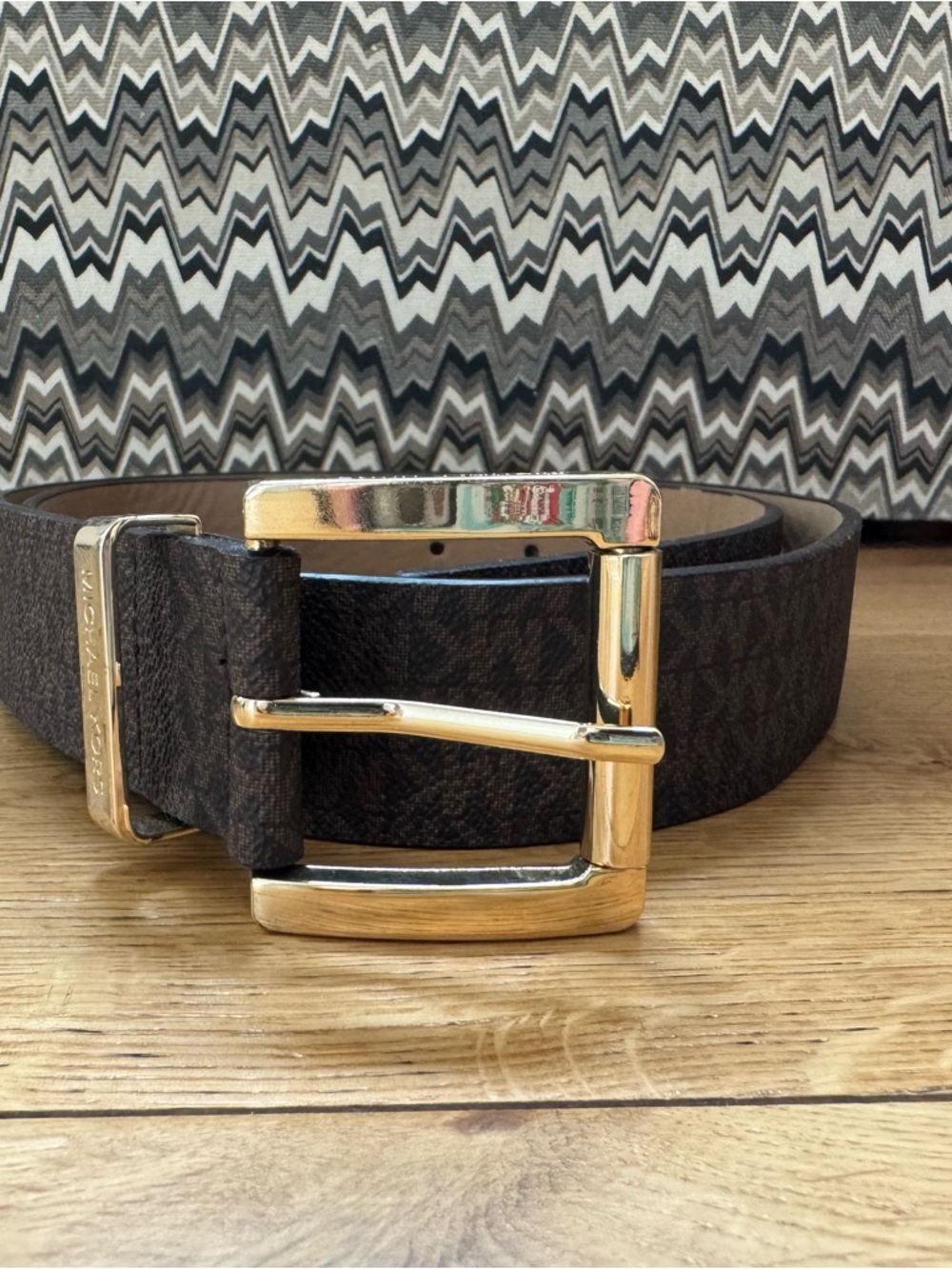 MICHAEL KORS WOMEN'S BROWN MK MONOGRAM FAUX LEATHER BELT SIZE M MEDIUM